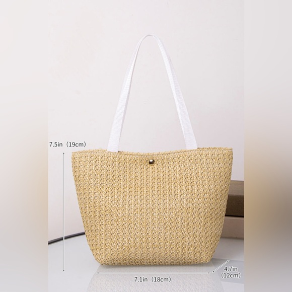 Adorable Tan Tote Bag with White Straps - Picture 3 of 3